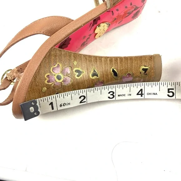 Betsey Johnson Jaya Heels 7.5 Barbiecore Pale Pink Floral Shoes Wood Platform - Picture 11 of 11